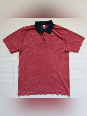 UNRL Golf Polo Men's Medium Red Tonal Camp Jacquard Performance Shirt